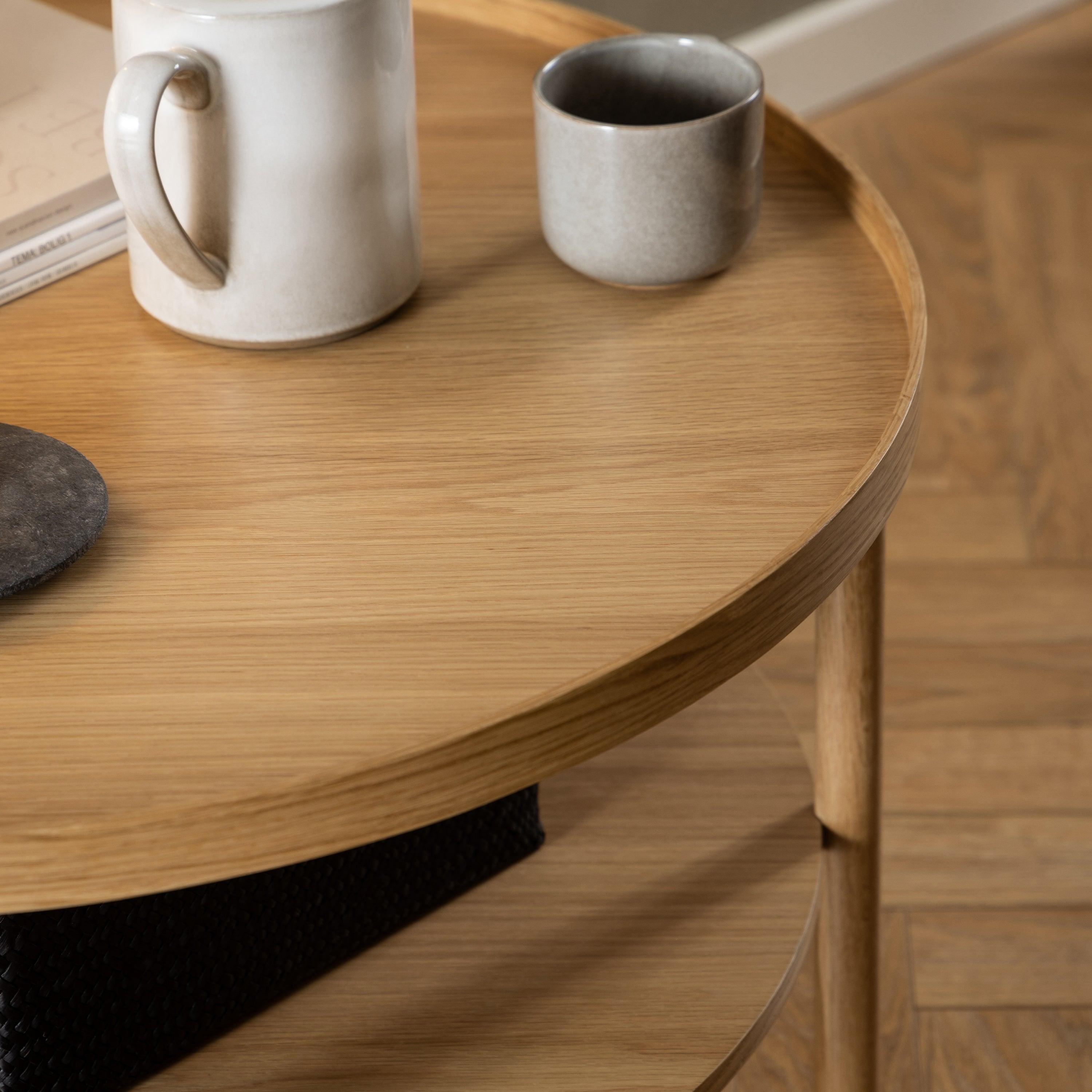 Oakridge Round Coffee Table in Oak – 80x42 cm - YANDZ HOME
