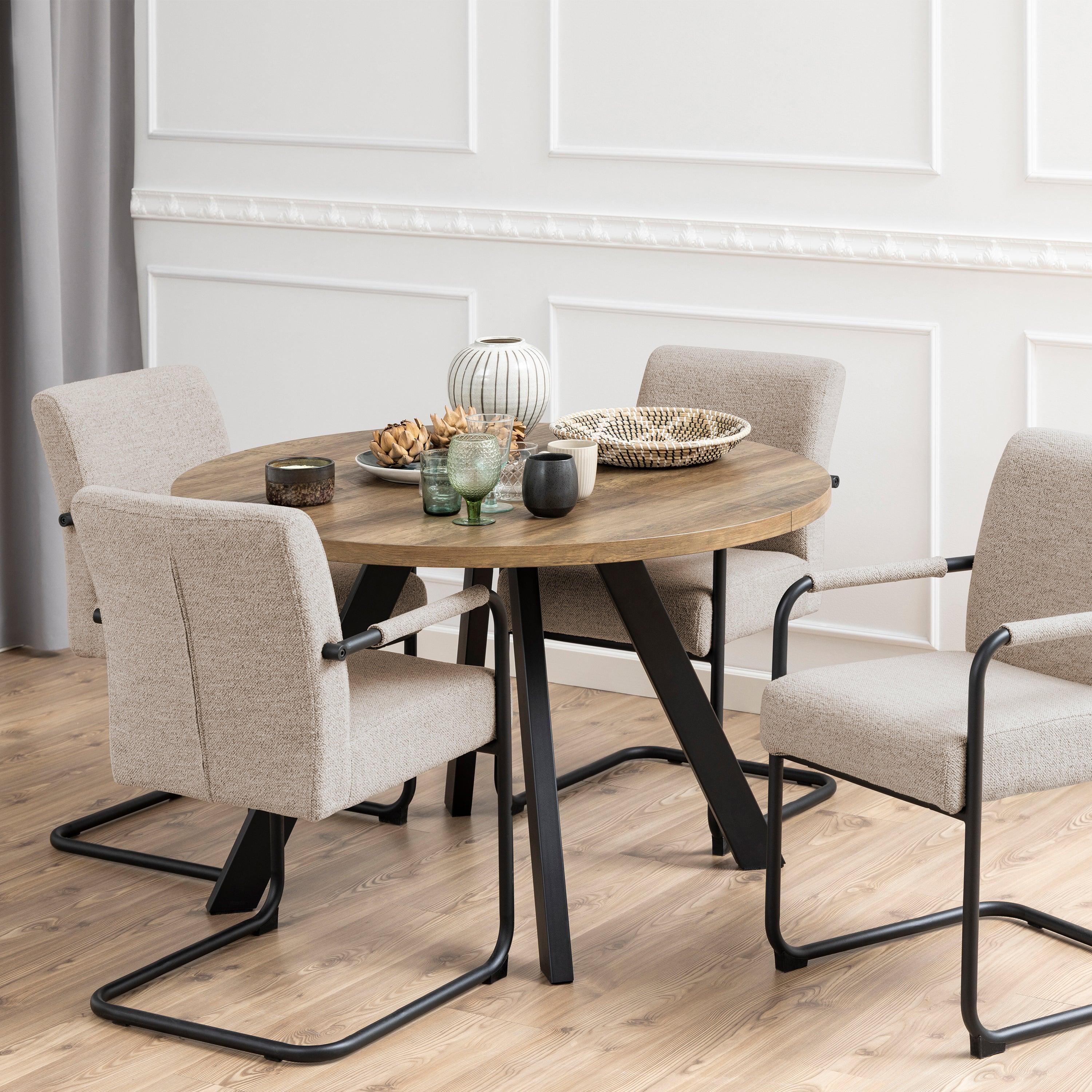 Zalina Round Extendable Dining Table in Rustic Oak - YANDZ HOME
