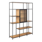 Lena Bookcase with 7 Shelves & Glass Display – Black Metal & Wild Oak - YANDZ HOME