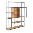 Lena Bookcase with 7 Shelves & Glass Display – Black Metal & Wild Oak - YANDZ HOME