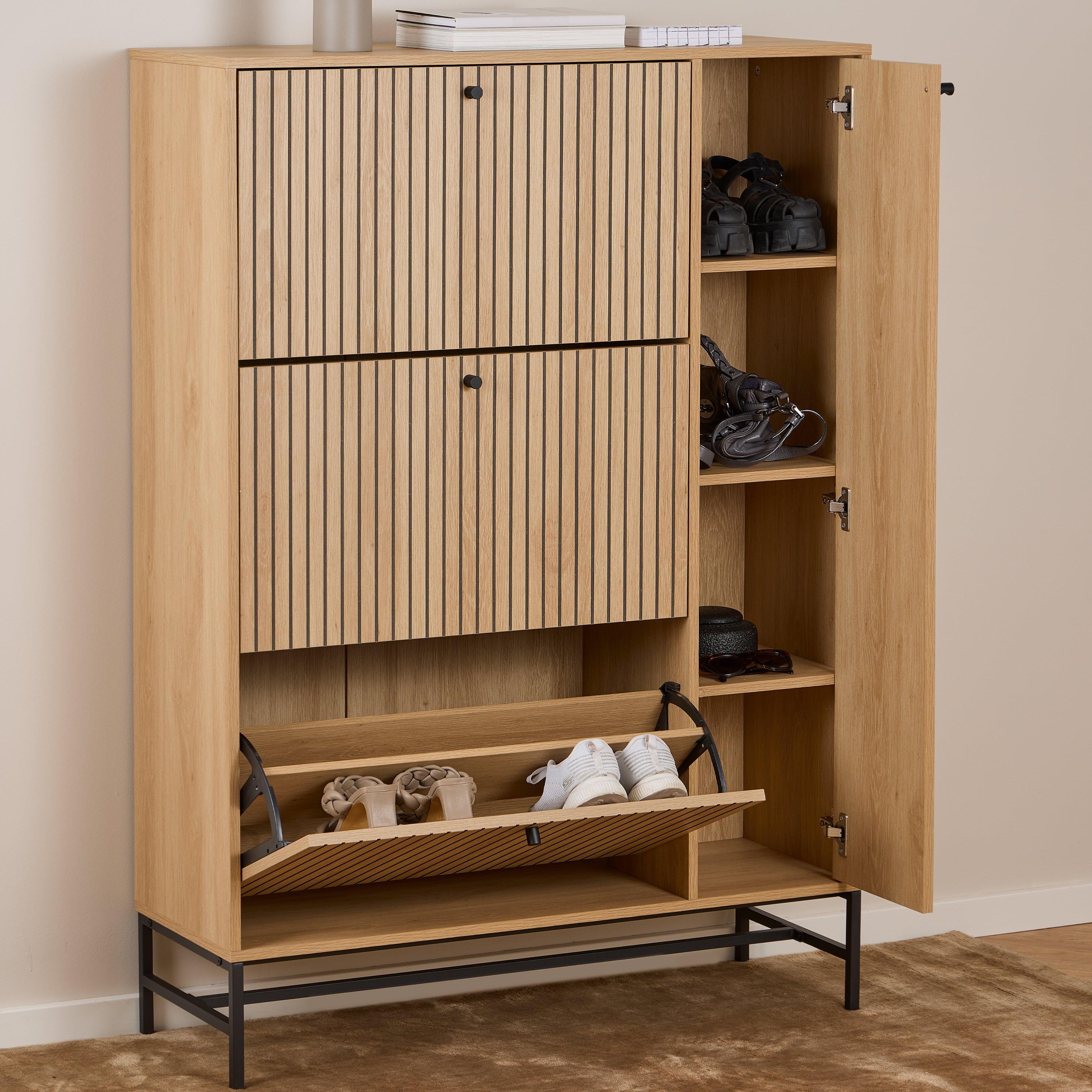 Aldwyn Shoe Cabinet 3 Flip Down Doors 1 Pull Open Door - YANDZ HOME