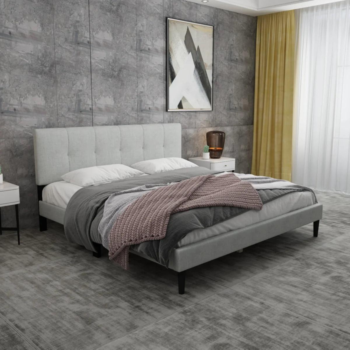 Watson Light Gray Upholstered Platform Bed - YANDZ HOME